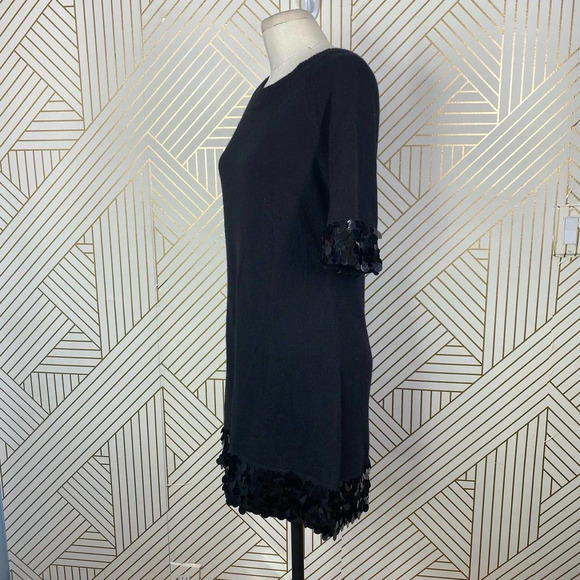 QI CASHMERE Short Sleeve Sequin Disco Beaded Dress in‎ Black Size US Medium - Picture 7 of 11